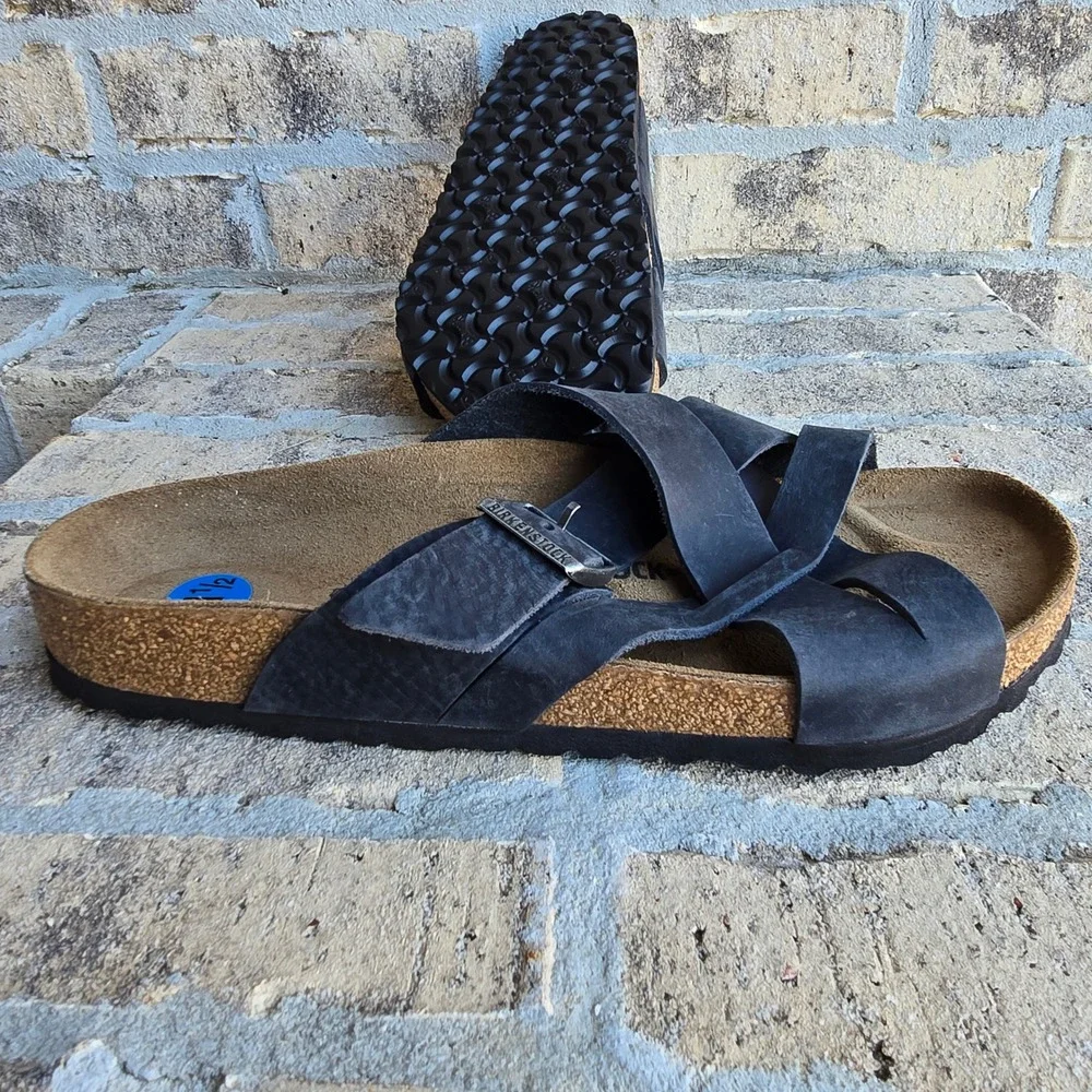 Birkenstock Lugano Black Oiled Leather Sandals Mens 12 45 New